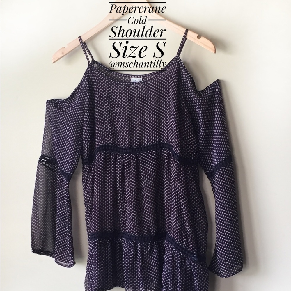 Anthropologie PaperCrane Sheer Cold Shoulder Top S